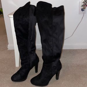 Suede over-the-knee wide calf boots